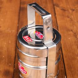 【送料無料・3個セット】鍵が掛かる！インド2段ボンベイ弁当箱　ダッバーワーラー仕様【直径:約10cm 高さ:約19.5cm】 - サブ3