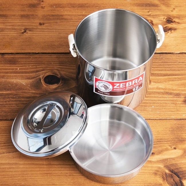 【送料無料・2個セット】〔12cm 1.4L〕ブッシュクラフトの定番　ゼブラ社のビリー缶・ビリーポット　焚き火とキャンプの直火調理へ〔ステンレスSUS304製〕 12 - 中蓋を外したところです