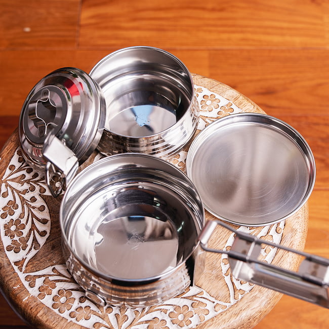 【送料無料・3個セット】【2段】インドのステンレス弁当箱[17cm] 9 - 2段めはこちら