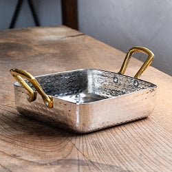 【3個セット】美しい槌目仕上げ スクエア サービングカダイ〔ブラスハンドル付き〕サービングパン 食器・お皿 〔約12cm 約350ml〕 - サブ5