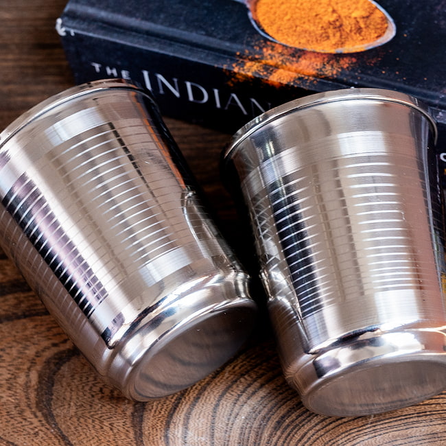 【3個セット】ステンレスのチャイカップ[直径約7cm×高さ約8.1cm　約200ml] 7 - 手作りなので、このようにライン模様には個体差がございます