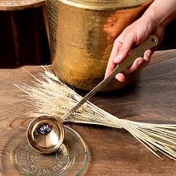 【3個セット】高級感のある槌目模様インドのブラスレードル ラドル  約35cm - サブ2