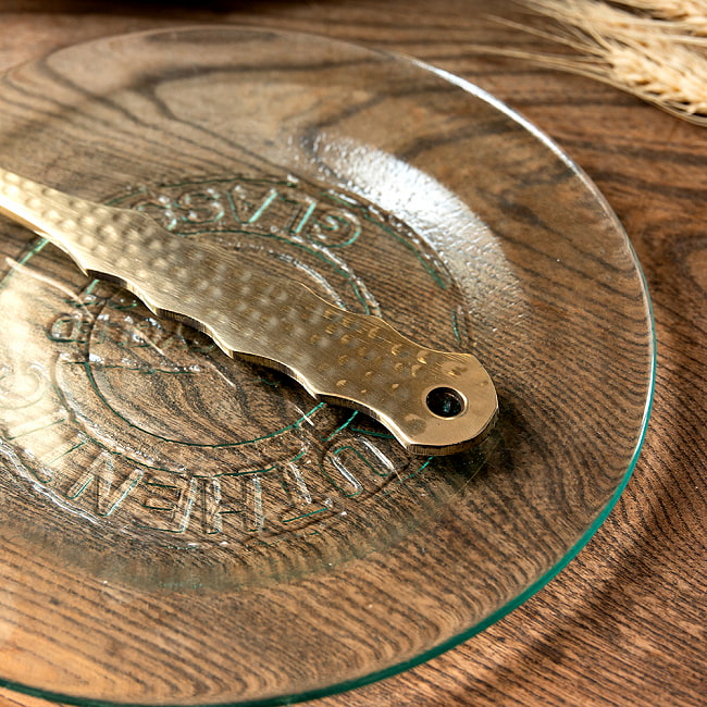 【3個セット】高級感のある槌目模様インドのブラスレードル ラドル  約35cm 6 - 柄の先端には穴があいています