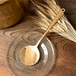 【3個セット】高級感のある槌目模様インドのブラスサーブスプーン　約27cm - サブ4