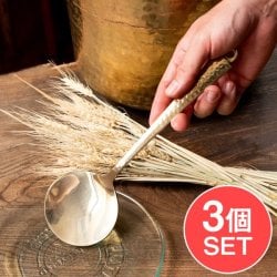 【3個セット】高級感のある槌目模様インドのブラスサーブスプーン 約27cm