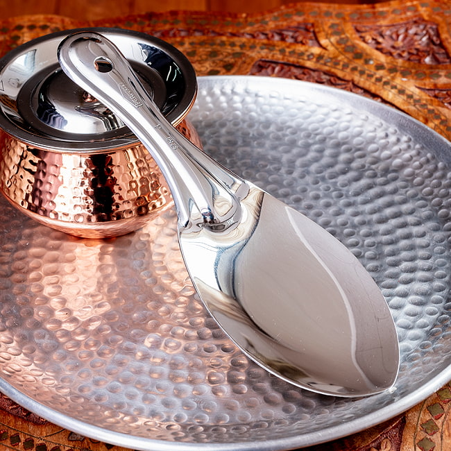 【12個セット】インドのしゃもじ　サービングスプーン　ライスやビリヤニの取り分け等へ サーバースプーン　ステンレス製　[25.5cm] 4 - 全体写真です