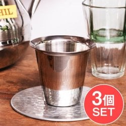 【3個セット】小さなステンレスの南インド式チャイカップ　プージャグラス　ショットグラスサイズ〔約5.9cm×約6.3cm 約90ml〕の画像