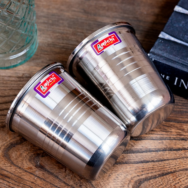 【30個セット】ステンレスのチャイカップ[直径約7.1cm×高さ約8.4cm　約200ml] 8 - 手作りなので、このようにライン模様には個体差がございます