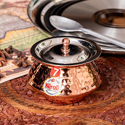 【6個セット】〔No.7〕〔蓋付き〕高級感ある槌目仕上げのハンディカダイ　インドの鍋型のかわいい器　インドカレー　ビリヤニなどへ〔直径約9.7cm　約250ml〕 - サブ2