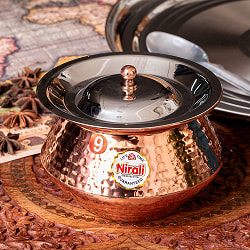 【6個セット】〔No.9〕〔蓋付き〕高級感ある槌目仕上げのハンディカダイ　インドの鍋型のかわいい器　インドカレー　ビリヤニなどへ〔直径約12.3cm　約600ml〕 - サブ2