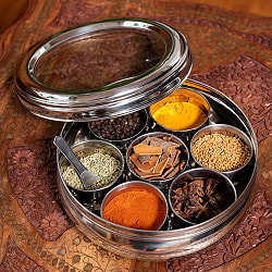 【6個セット】中身が見える！シースルー蓋の円形スパイスボックス　7種類のスパイスを入れられる[直径約21cm] - サブ2
