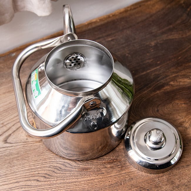 【6個セット】【チャイ30杯分くらい】レトロケトル インドのやかん たっぷり2700cc程度 6 - 蓋を外してみました。