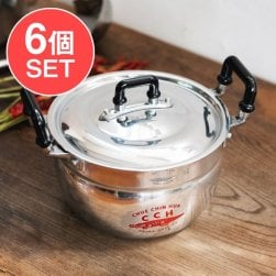 【6個セット】タイ屋台のアルミ両手鍋 タイの王室御用達 CCH (Chue Chin Hua) クロコダイルブランド〔内径:約16cm 容量:約1600ml〕