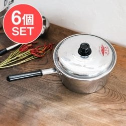 【6個セット】タイ屋台のアルミ片手鍋 タイの王室御用達 CCH (Chue Chin Hua) クロコダイルブランド〔内径:約20cm 容量:約2500ml〕