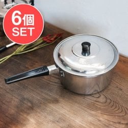 【6個セット】タイ屋台のアルミ片手鍋 アンブレラブランド〔内径:約20cm 容量:約2500ml〕