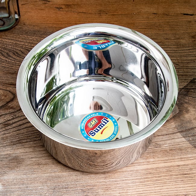 【6個セット】取っ手のないインドの鍋 バゴーナー パティラ 容量:2L程度 外径:約20cm ステンレス製 3 - 上からの写真です