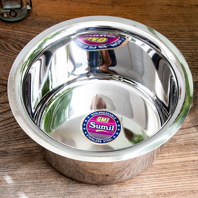 【6個セット】取っ手のないインドの鍋　バゴーナー　パティラ 容量：2.4L程度 外径：約21.5cm ステンレス製 3 - 上からの写真です