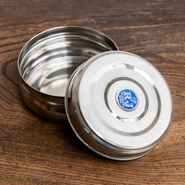 【6個セット】だいぶ大きめのステンレスのマサラケース・小物入れ 直径：10.5cm程度 6 - 様々にお役立てください