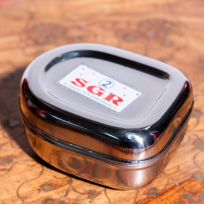 【6個セット】ステンレスのマサラケース・小物入れ〔約7.6cm×約6.2cm×約4cm〕 3 - 全体写真です