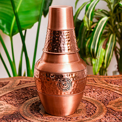 【6個セット】アーユルヴェーダ 高級銅製コップ付き水差し　槌目仕上げが美しい　ウォーターカラフェ　ピッチャー　冠水瓶〔約1300ml〕 - サブ2