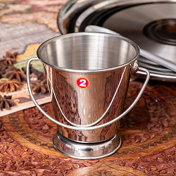 【6個セット】〔No.2〕ステンレス製　取っ手付きバケツ型　カレーサーバー　ポテトや野菜スティック入れ等にも　約300ml - サブ2