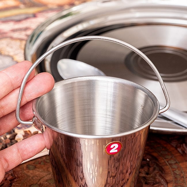 【6個セット】〔No.2〕ステンレス製　取っ手付きバケツ型　カレーサーバー　ポテトや野菜スティック入れ等にも　約300ml 4 - 拡大写真です