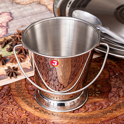 【6個セット】〔No.3〕ステンレス製　取っ手付きバケツ型　カレーサーバー　ポテトや野菜スティック入れ等にも　約450ml - サブ2