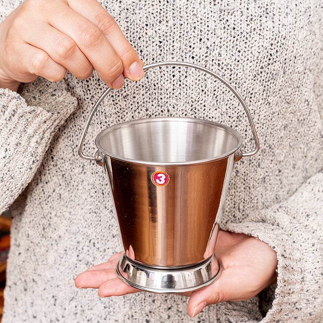 【6個セット】〔No.3〕ステンレス製　取っ手付きバケツ型　カレーサーバー　ポテトや野菜スティック入れ等にも　約450ml 3 - 取っ手が良い雰囲気