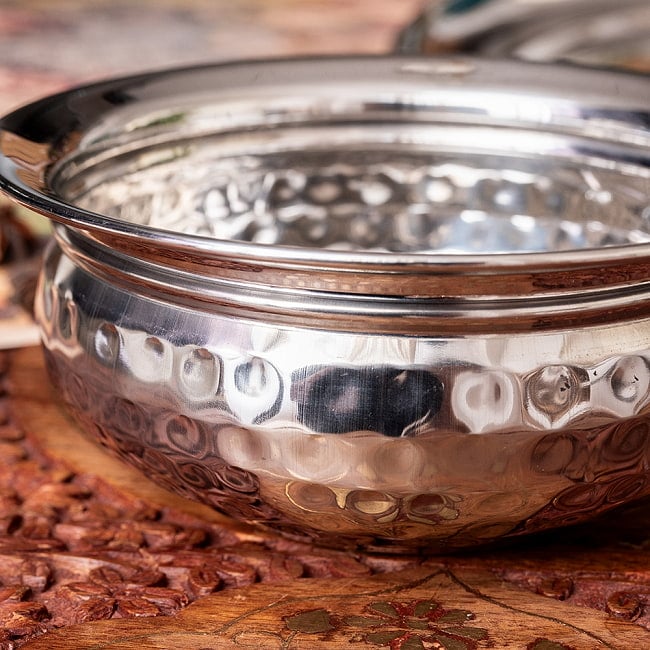 【6個セット】美しい槌目仕上げ　ステンレス・ハンディ　2人分カレー　ビリヤニなどへ〔約14.3cm×約6.3cm 約600ml〕 3 - 拡大写真です