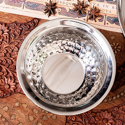 【6個セット】美しい槌目仕上げ　ステンレス・ハンディ　2人分カレー　ビリヤニなどへ〔約14.3cm×約6.3cm 約600ml〕 - サブ4