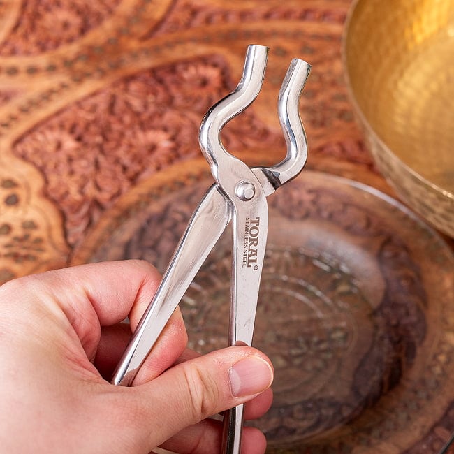 【6個セット】インドの鍋つかみ - インドの鍋　バゴーナなどへ　やっとこ〔約18cm〕 7 - 拡大写真です