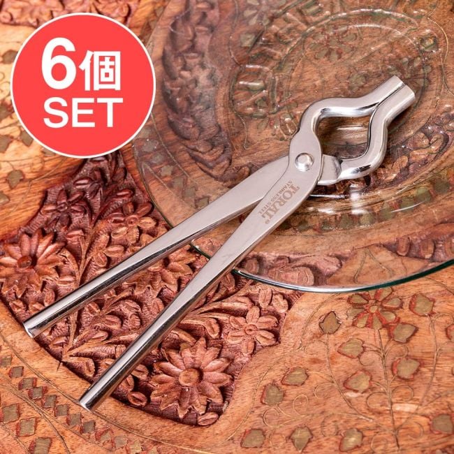 【6個セット】インドの鍋つかみ - インドの鍋　バゴーナなどへ　やっとこ〔約18cm〕の写真セット,鍋つかみ,ハンディ,カダイ,キッチンツール,やっとこ,ヤットコ,奴床,矢床