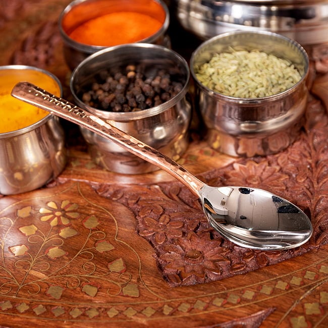 【3個セット】銅装飾槌目仕上げのスプーン[15.3cm] 3 - 横からの写真です