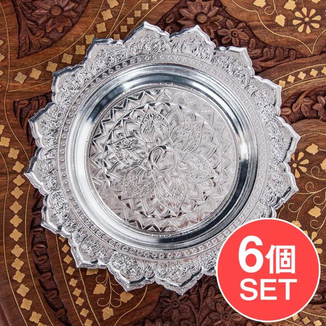 【6個セット】タイのお供え入れ 飾り皿 - 直径：約18.5cm の写真セット,飾り皿,果物,食器,タイ,ブッダ,カトラリー,お皿
