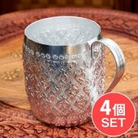 【4個セット】タイの飾りつきエンボス・アルミコップ【約8cm×9.5cm】
