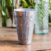 【4個セット】ムスリム職人の手仕事が息づく 薄彫り ラッシーグラス 高さ13.5cm程度