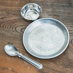 【4個セット】槌目仕上げのラウンドターリー アンティーク調のアルミ皿 カレーライスプレート 直径：約24cm - サブ4