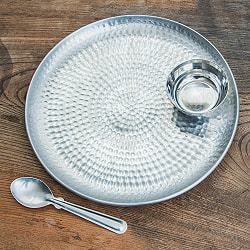 【4個セット】槌目仕上げのラウンドターリー アンティーク調のアルミ皿 ミールスターリー 直径：約31.5cm - サブ4