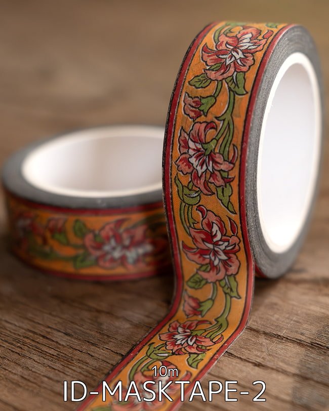 【メール便送料無料・自由に選べる6個セット】ティラキタオリジナル マスキングテープ 15mm x 10m 12 - オレンジボーダー花柄-ティラキタオリジナル マスキングテープ 15mm x 10m(ID-MASKTAPE-2)の写真です