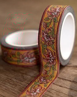 【6個セット】オレンジボーダー花柄-ティラキタオリジナル マスキングテープ 15mm x 10m - サブ2