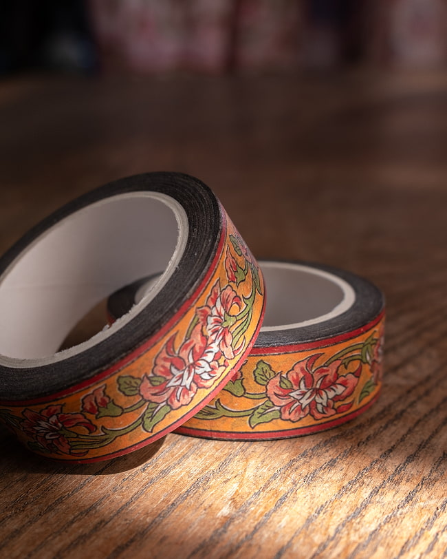 【6個セット】オレンジボーダー花柄-ティラキタオリジナル マスキングテープ 15mm x 10m 3 - 2つ並べて撮影しました。