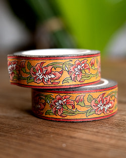 【6個セット】オレンジボーダー花柄-ティラキタオリジナル マスキングテープ 15mm x 10m - サブ4