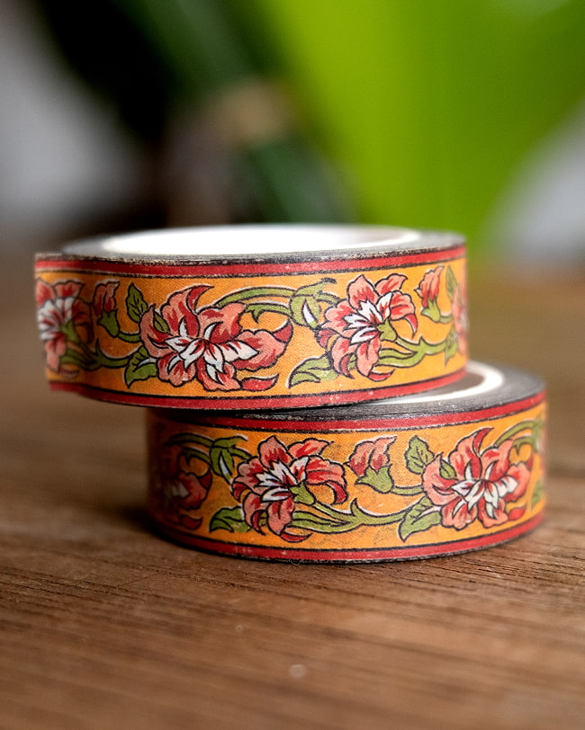 【6個セット】オレンジボーダー花柄-ティラキタオリジナル マスキングテープ 15mm x 10m 4 - 2つ並べて撮影しました。