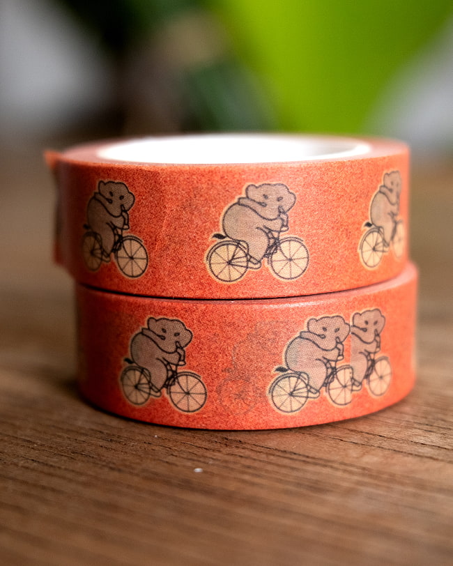 【6個セット】ちょっと目つきの悪い自転車ぞうさん-ティラキタオリジナル マスキングテープ 15mm x 10m 3 - 2つ並べて撮影しました。