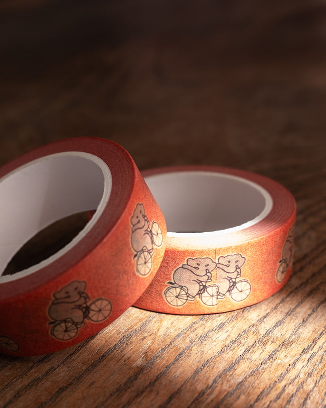 【6個セット】ちょっと目つきの悪い自転車ぞうさん-ティラキタオリジナル マスキングテープ 15mm x 10m 4 - 2つ並べて撮影しました。