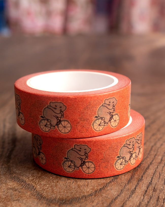 【6個セット】ちょっと目つきの悪い自転車ぞうさん-ティラキタオリジナル マスキングテープ 15mm x 10m 5 - 2つ並べて撮影しました。