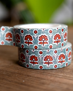 【6個セット】ブルー・オレンジ小花柄-ティラキタオリジナル マスキングテープ 15mm x 10m - サブ4