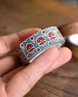 【6個セット】ブルー・オレンジ小花柄-ティラキタオリジナル マスキングテープ 15mm x 10m - サブ5