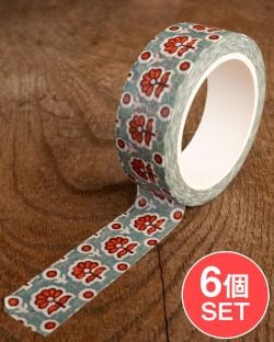 【6個セット】ブルー・オレンジ小花柄-ティラキタオリジナル マスキングテープ 15mm x 10mの数割選択写真
