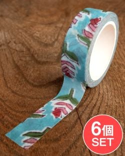 【6個セット】水色・ピンク花柄-ティラキタオリジナル マスキングテープ 15mm x 10mの数割選択写真